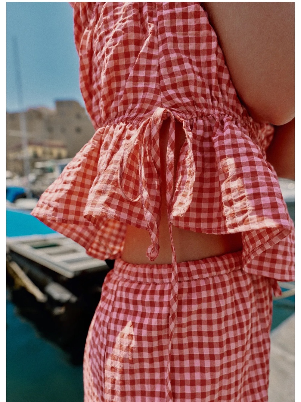 ZARA GINGHAM RUCHED TOP - Picture 3 of 6